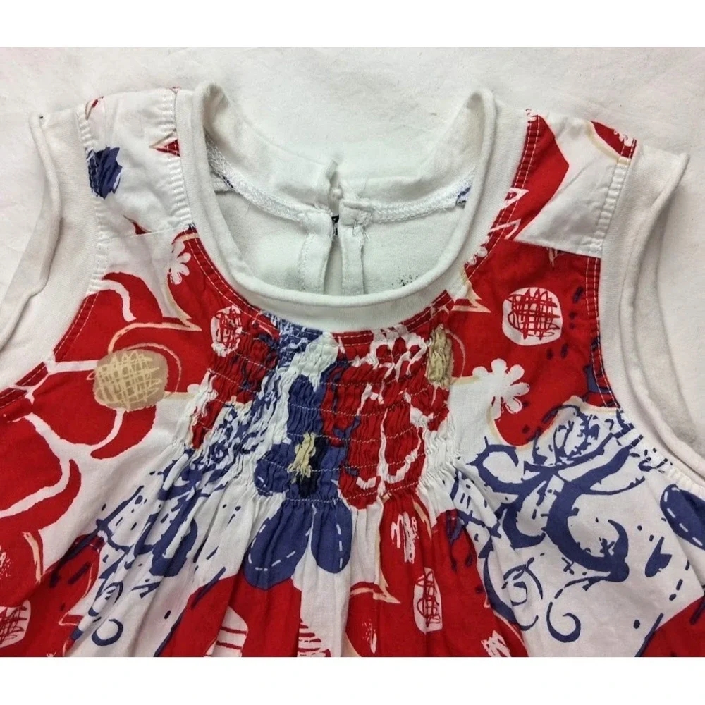 Duex Par Duex Girls Sz 5 Sleeveless Pop Art Flower Dress Red White Blue Cotton